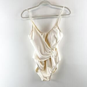 Michael Kors Faux Wrap One Piece Swimsuit Bathing Suit Cream Ivory 6